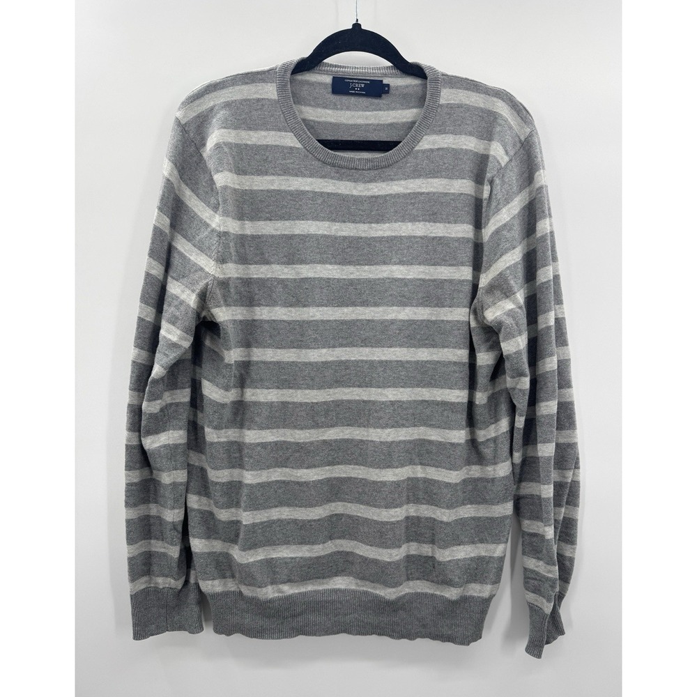 J Crew Mens Medium Sweater Crew Neck Cotton Cashmere Striped Lightweight Preppy
